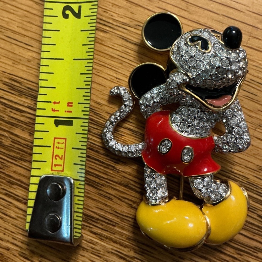 Disney Swarovski Mickey Mouse Rhinestone Enamel Brooch Pin Gold Tone Sparkling - Picture 2 of 4